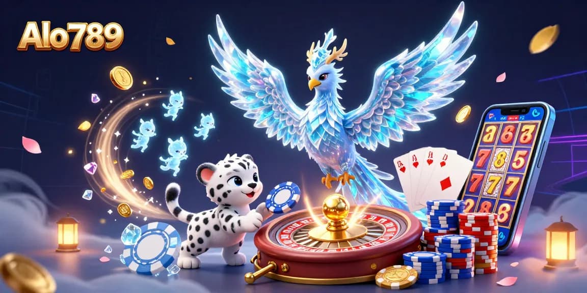Engage with Alo 789's thrilling ice phoenix scene, featuring casino elements in a vibrant atmosphere.