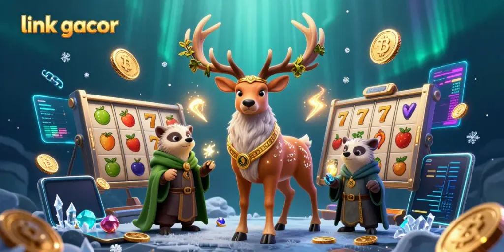 Engage with the vibrant gaming world of link gacor, showcasing a dynamic scene with fantasy characters and slot game elements.
