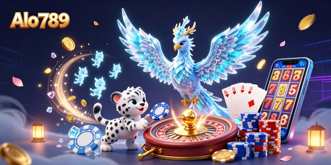 Engage with Alo 789's thrilling ice phoenix scene, featuring casino elements in a vibrant atmosphere.