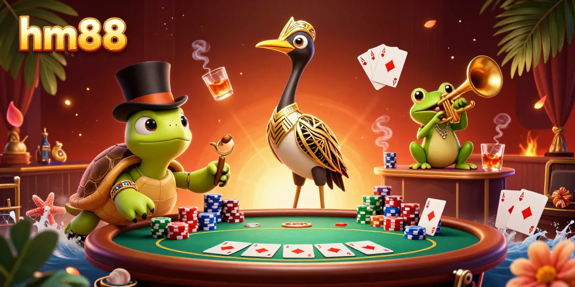 Engage in the vibrant energy of hm88 casino experience with a cartoon scene of poker action.